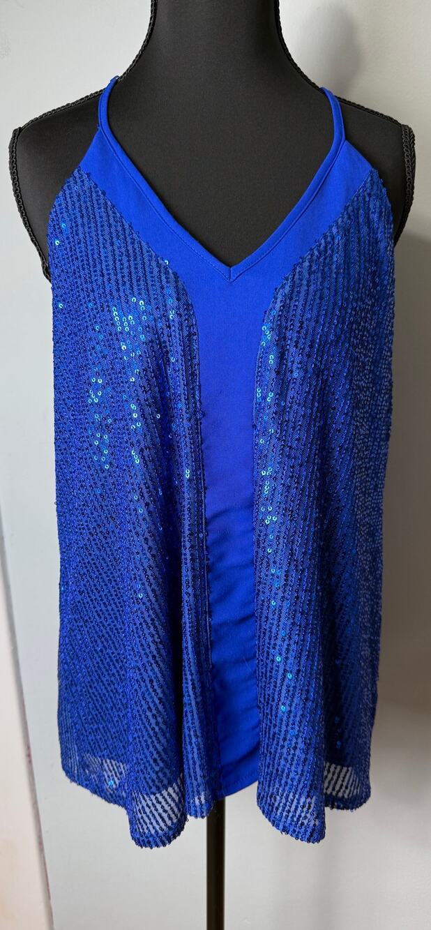 Women's Sequin Camisole Tunic Spaghetti Strap Racer Med Sparkle Festival Club